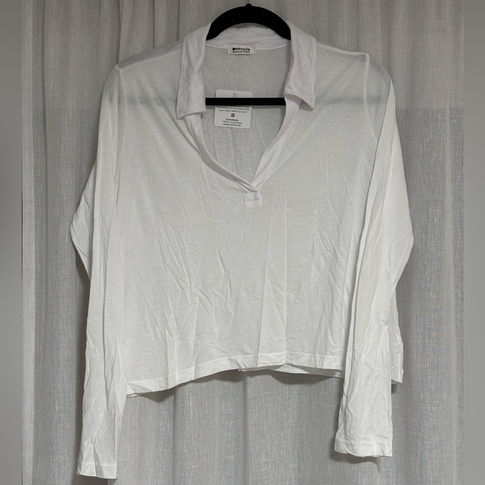 LA Made Long Sleeve Collard White Top - Size M